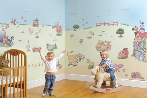 bedroom with farm wall decals for kids